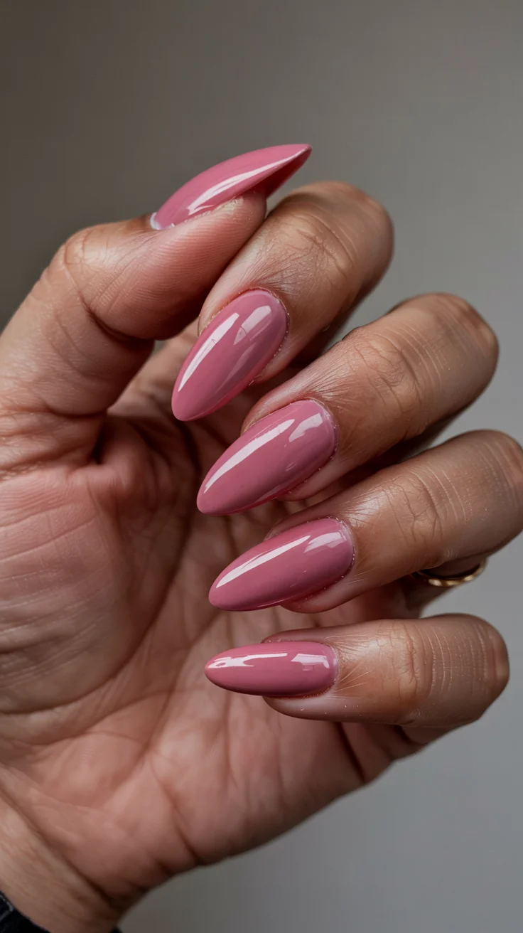 cute spring long nails for 2026 Glossy Rosy Almond Nails for a Clean Spring Look