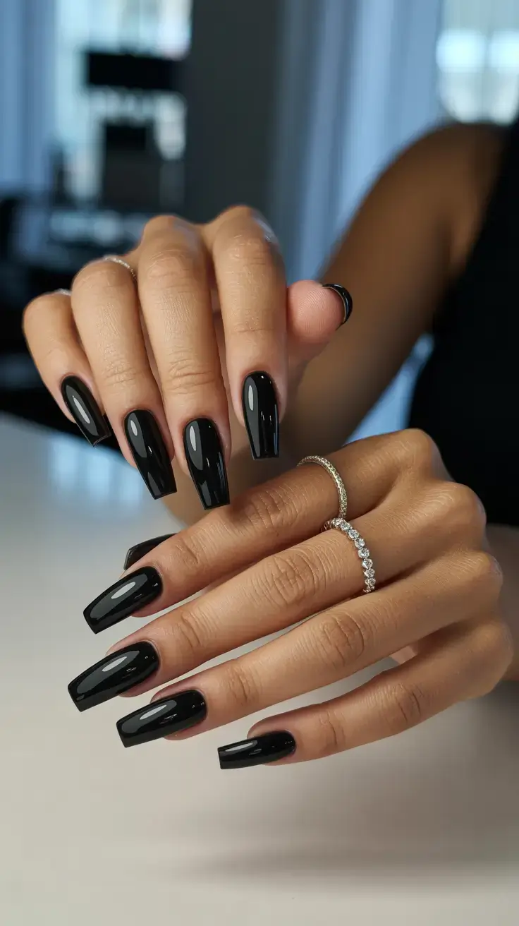 cute spring nails for tan skin 2026 Ultra Gloss Black - Bold Spring Rebellion