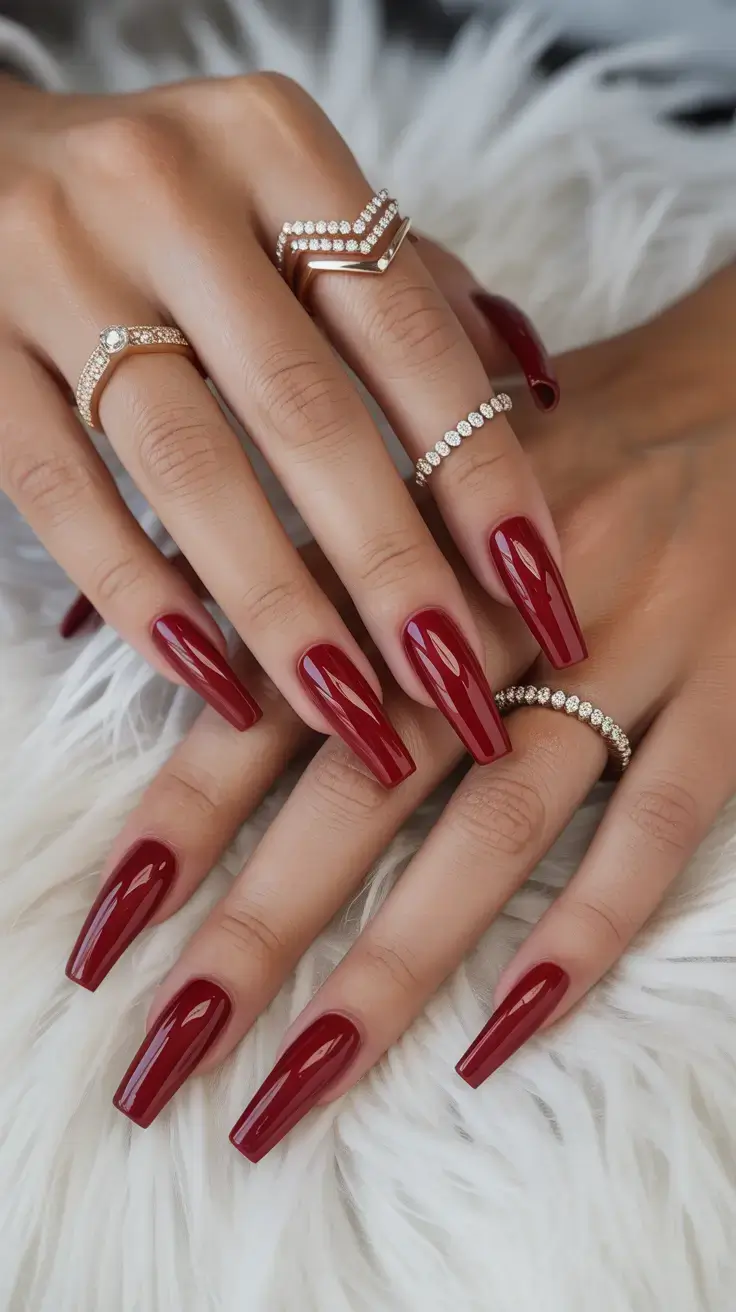 cute spring nails for tan skin 2026 Deep Cherry Red - Glossy Statement