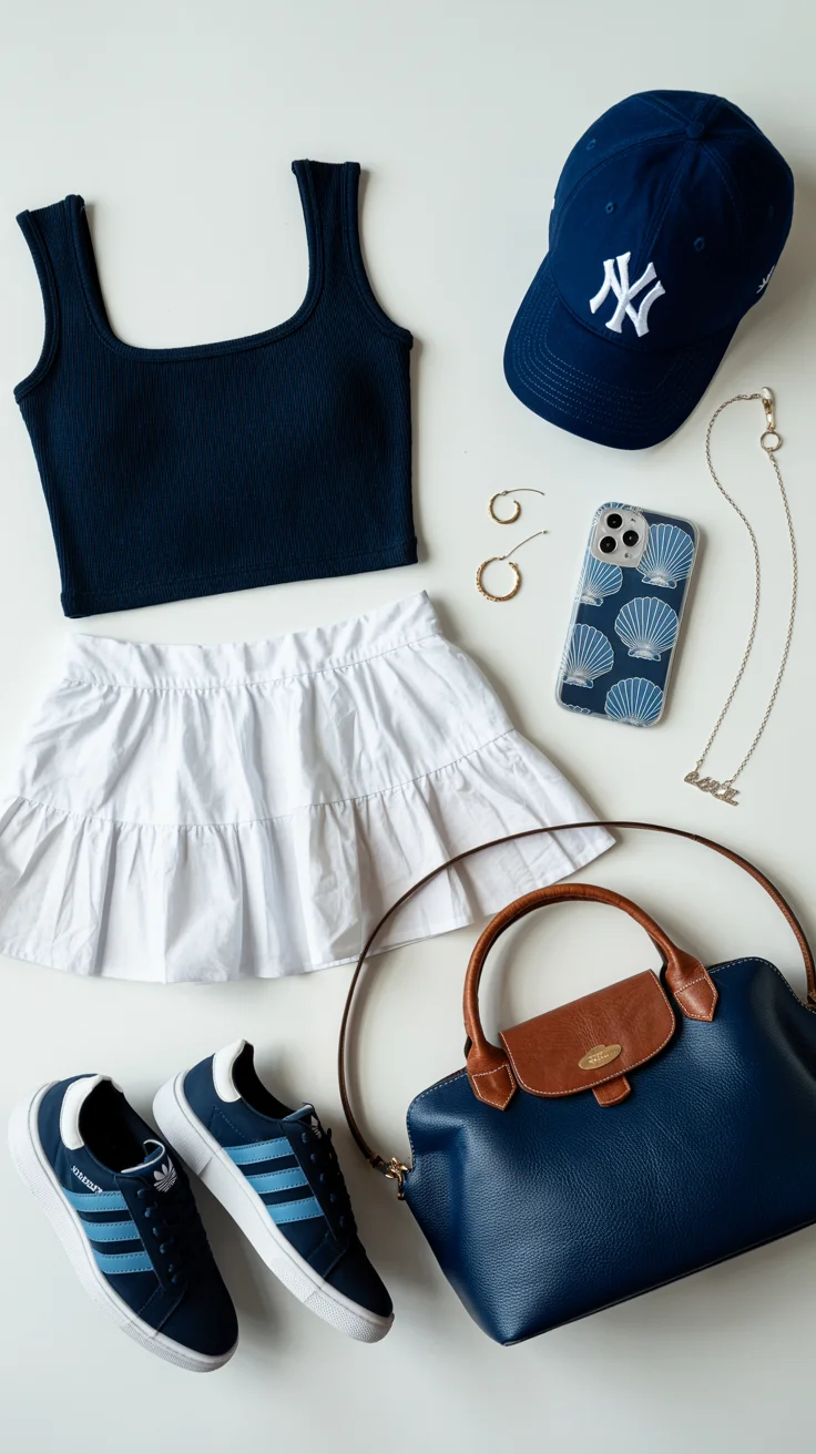 cute summer outfits for teens 2026 Sporty Navy and Crisp White Balance