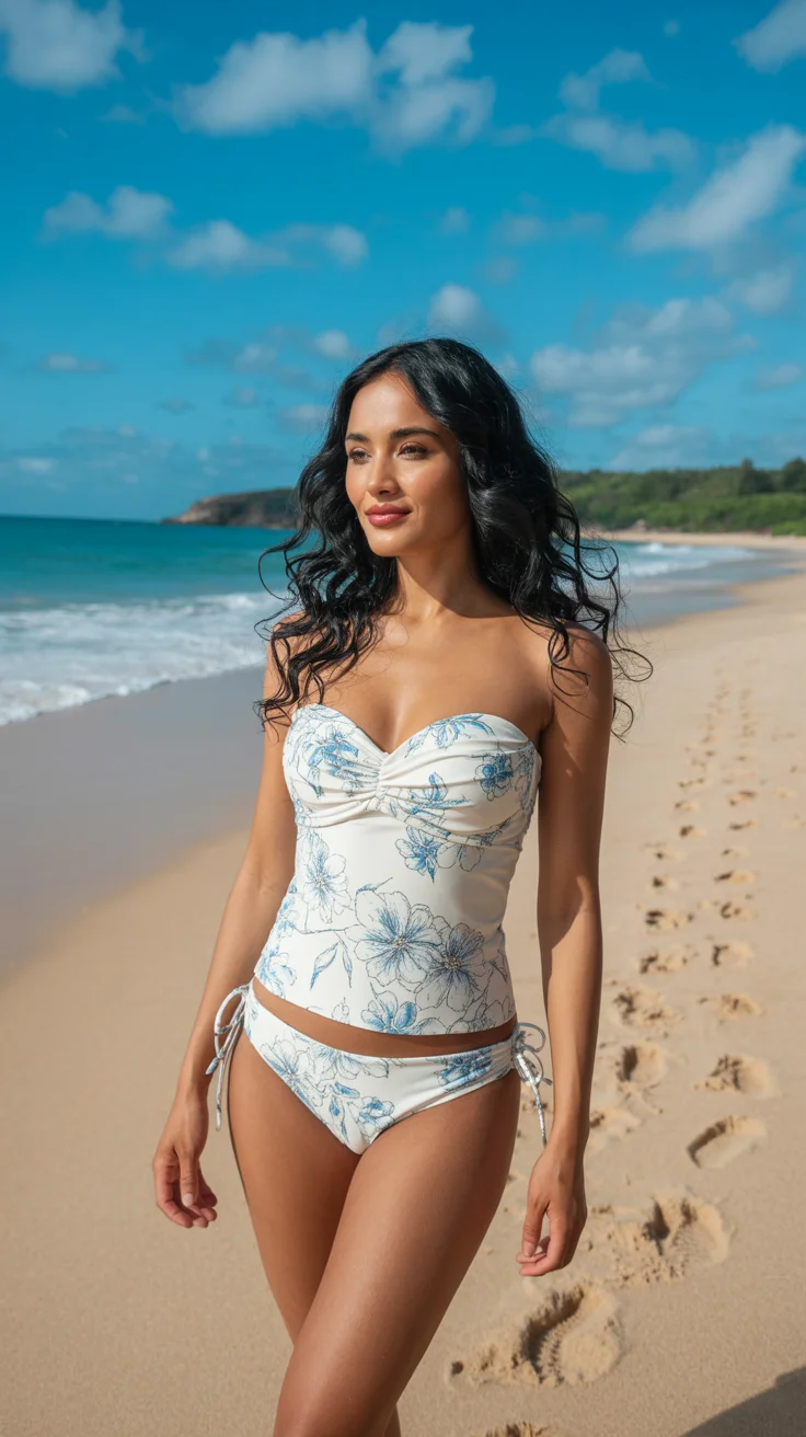 cute swimsuits outfits ideas for summer 2026 Strapless Floral Bikini With Soft Structure