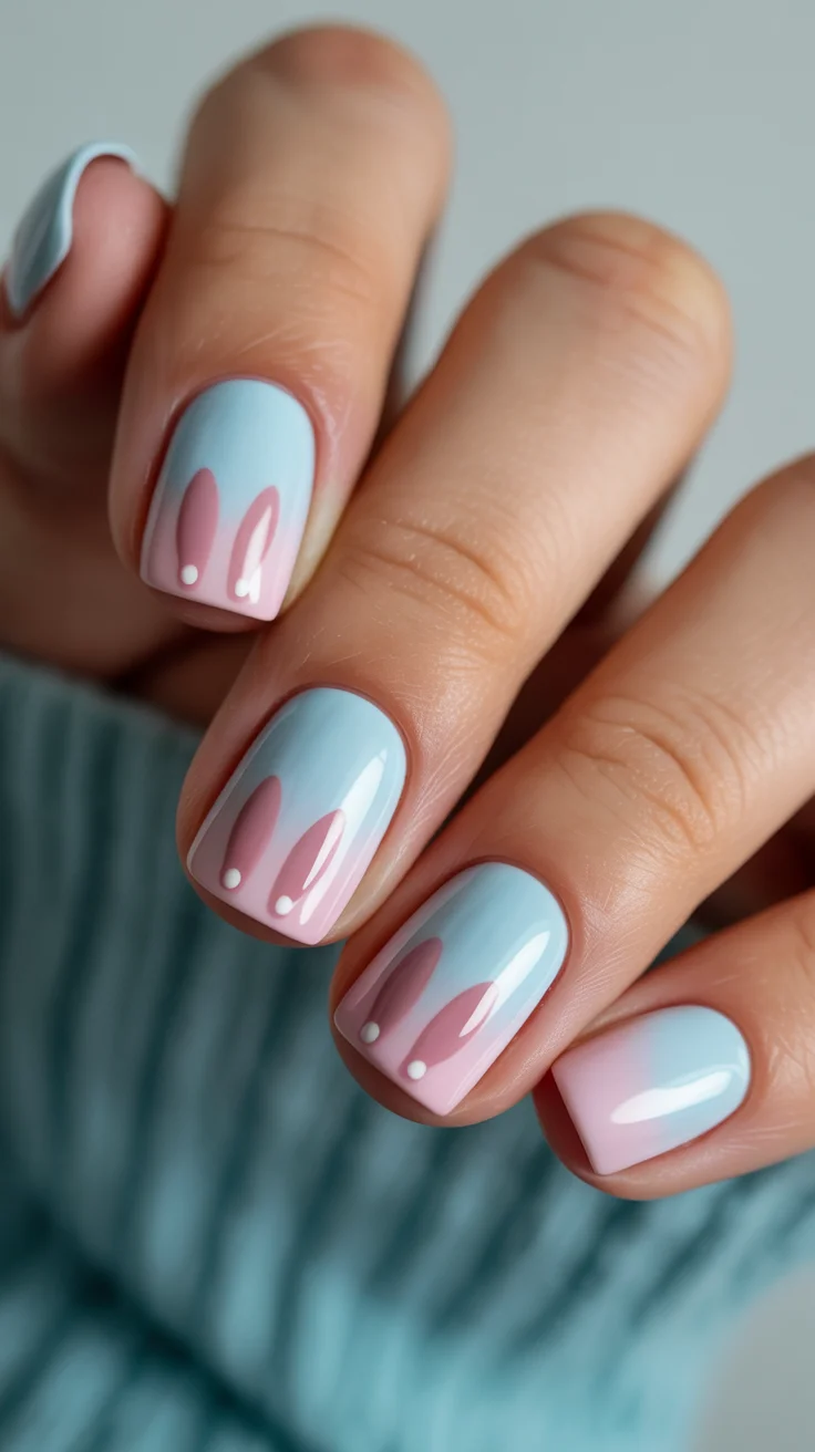 easter nails color ideas 2026 Soft Gradient Bunny Ear Nails for a Playful Easter Touch