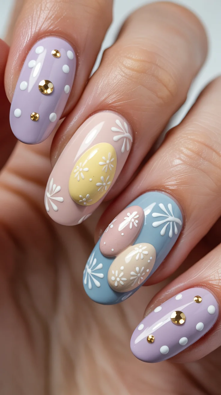 easter nails color ideas 2026 Decorated Easter Egg Nail Art With Pastel Relief Details