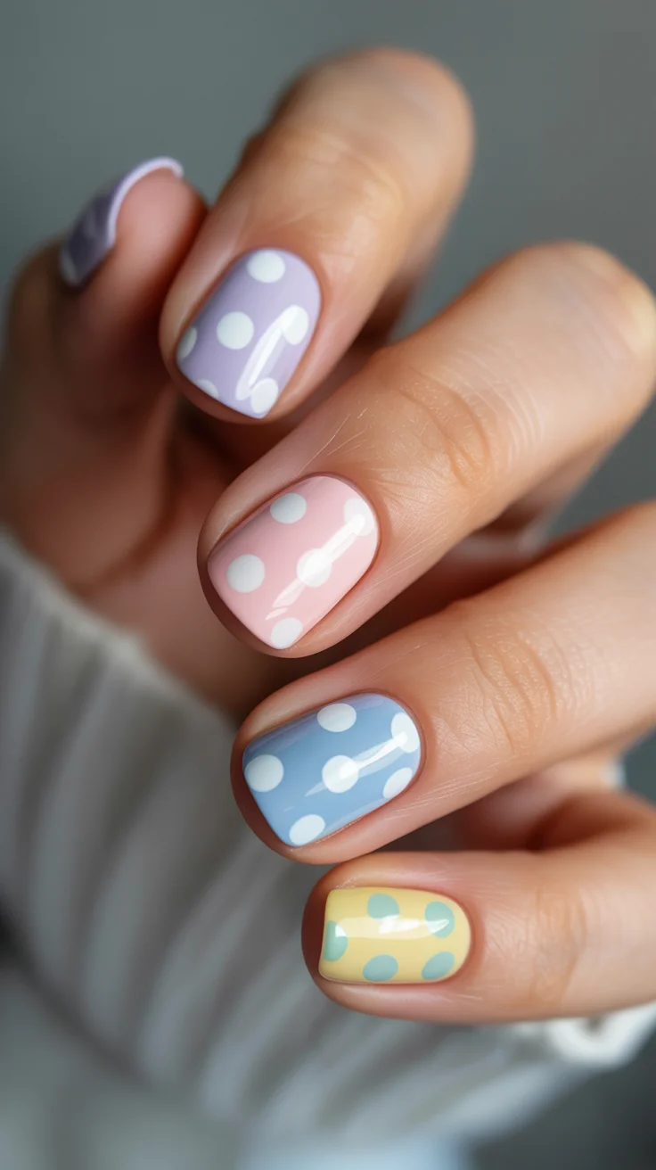 easter nails ideas 2026 Pastel Polka Dot Easter Nails with Soft Candy Colors