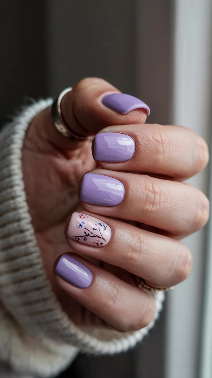 elegant spring nails for work 2026 Lavender Botanical Accent Nails