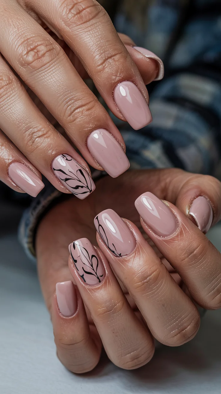 elegant spring nails for work 2026 pink botanical line art nails