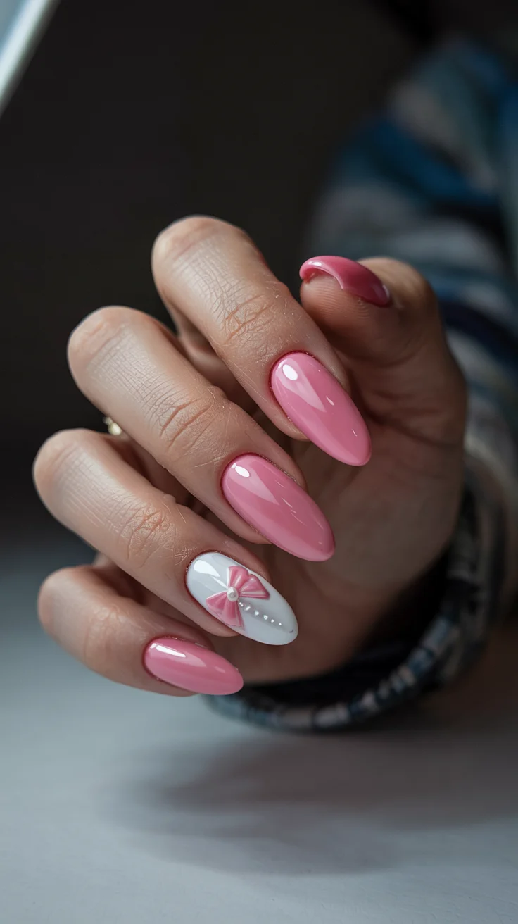 elegant spring nails for work 2026 pink bow accent manicure