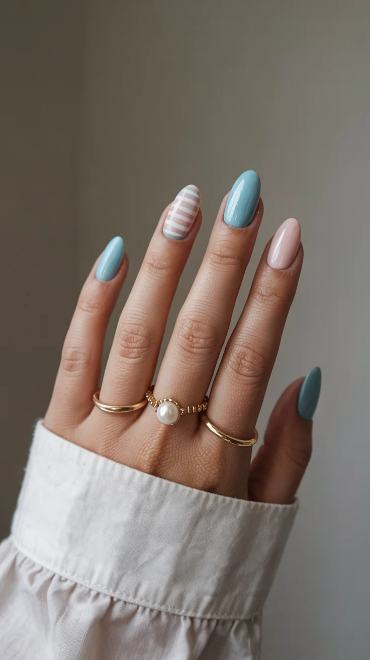 elegant spring nails for work 2026 Powder Blue Minimal Office Manicure