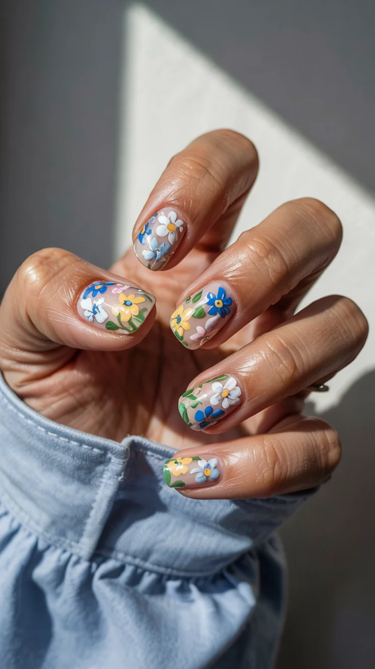 elegant spring nails for work 2026 Delicate Wildflower Nail Art
