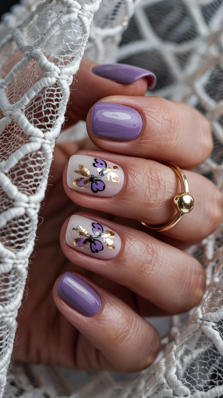 elegant spring nails for work 2026 Lavender Butterfly Nail Art
