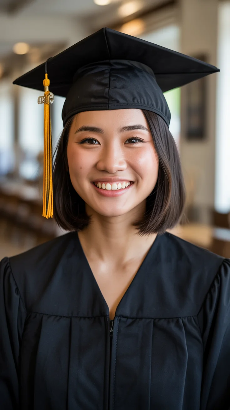 graduation hairstyles ideas 2026 Chic Graduation Bob That Proves Short Hair Works Beautifully