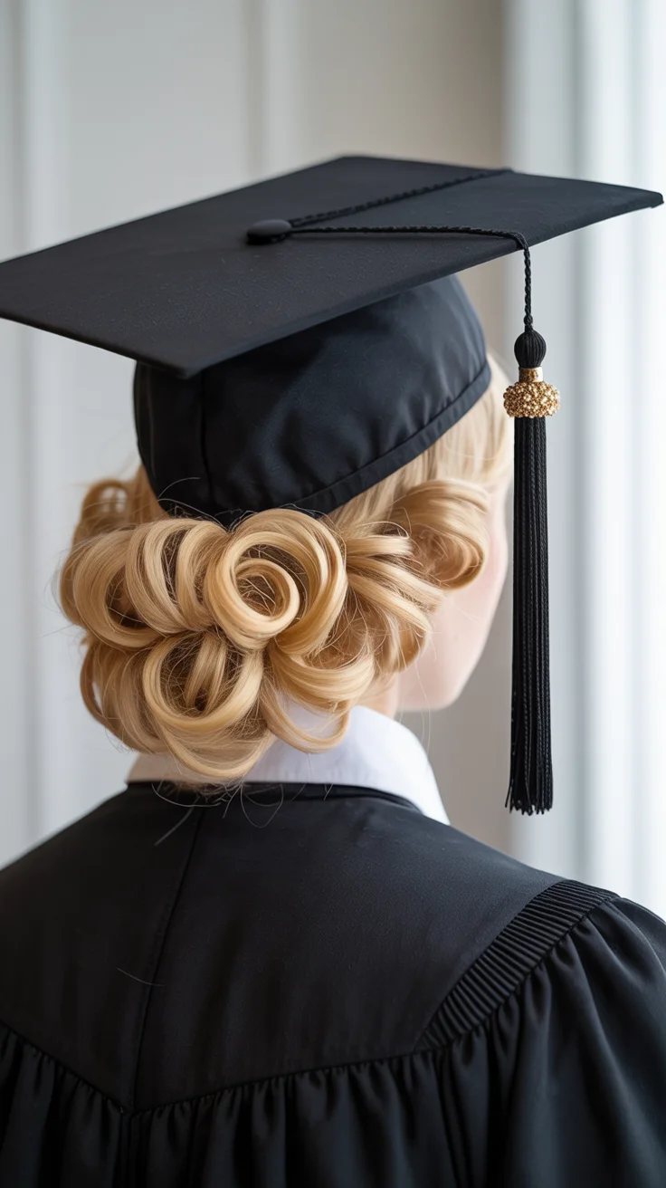 graduation hairstyles ideas 2026 Structured Loop Bun That Looks Effortless Under the Cap