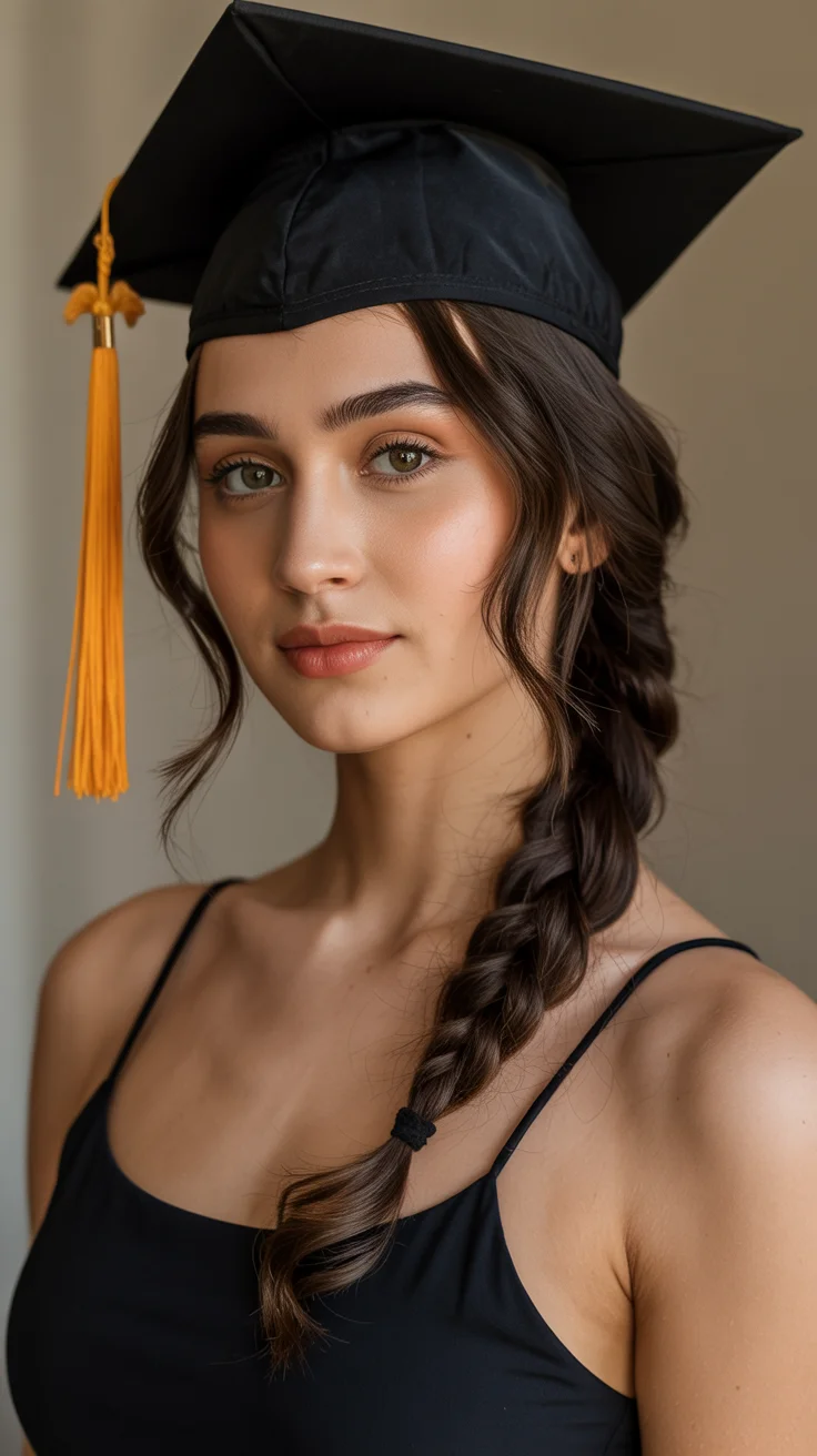 graduation hairstyles with cap ideas 2026 soft side braid