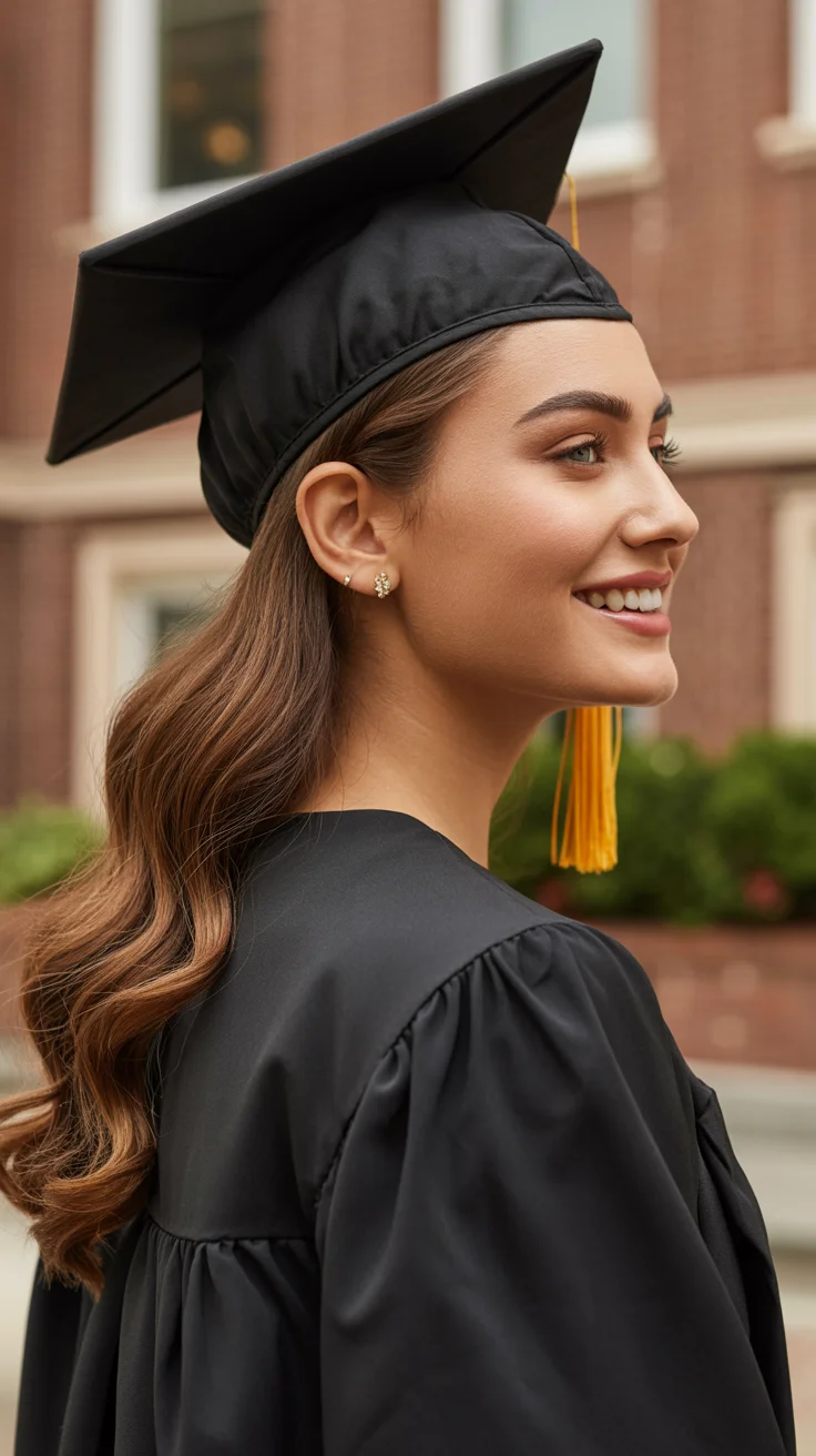 graduation hairstyles with cap ideas 2026 half up curls