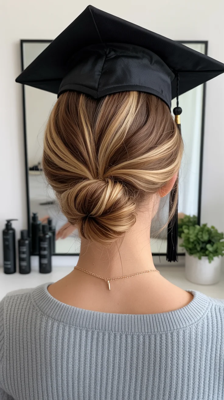 graduation hairstyles with cap ideas 2026 elegant low bun