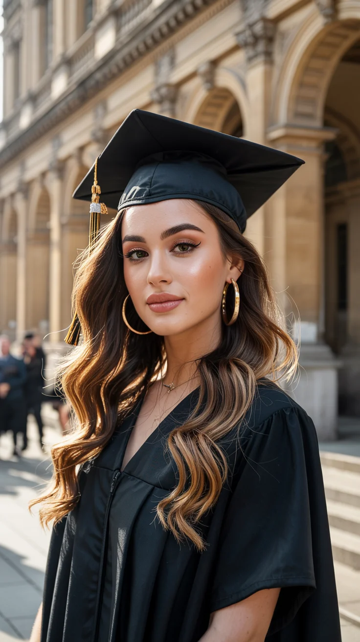 graduation hairstyles with cap ideas 2026 loose city waves