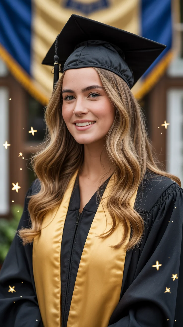 graduation hairstyles with cap ideas 2026 natural middle part waves