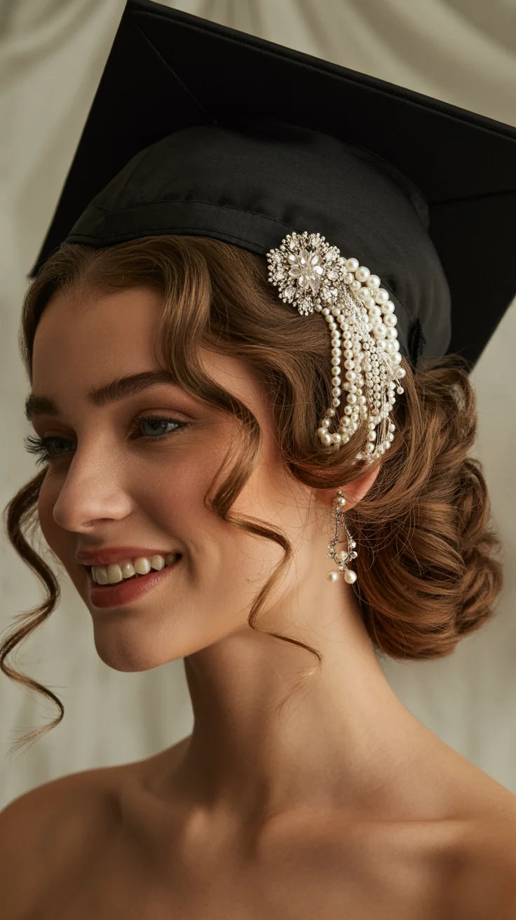 graduation hairstyles with cap ideas 2026 romantic updo