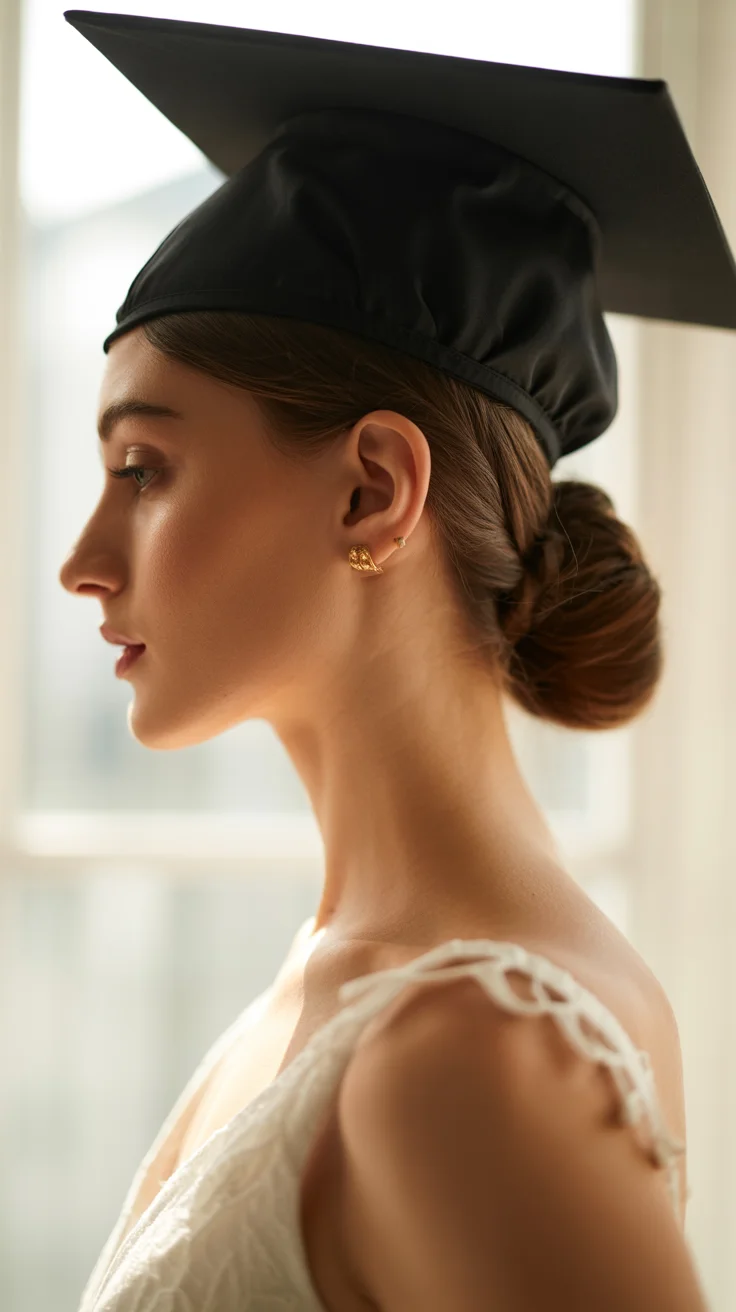 graduation hairstyles with cap ideas 2026 classic low bun