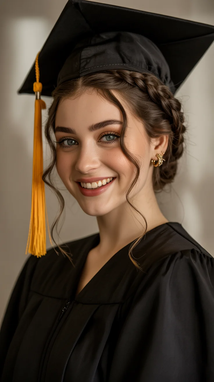 graduation hairstyles with cap ideas 2026 braided crown updo