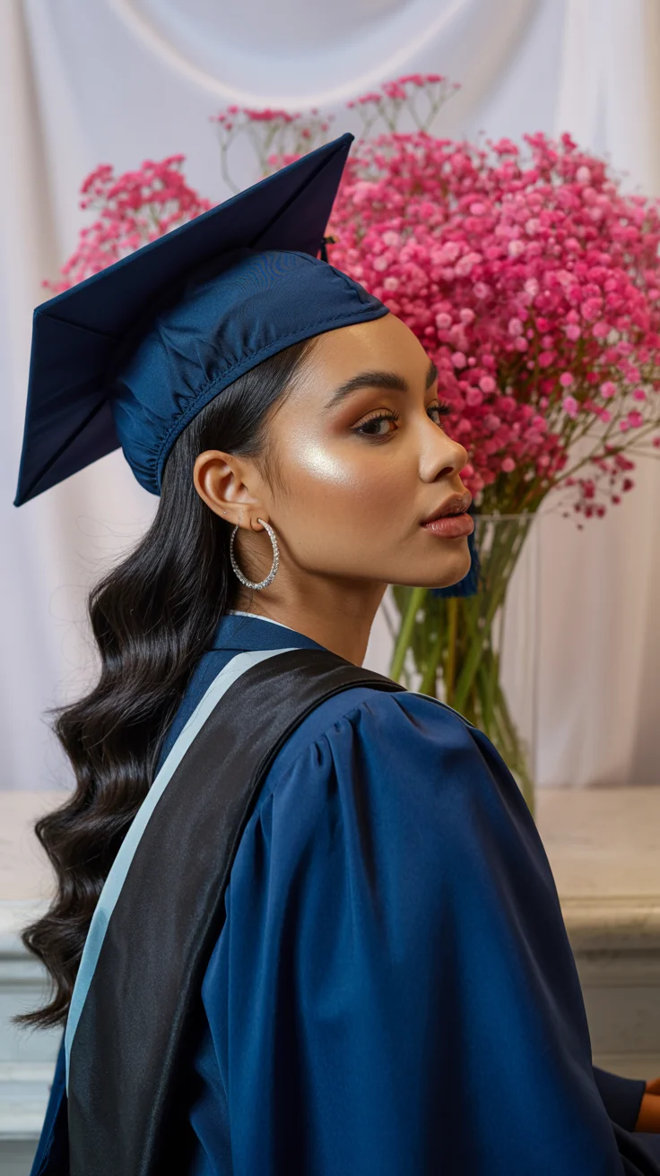 graduation hairstyles with cap ideas 2026 long loose waves