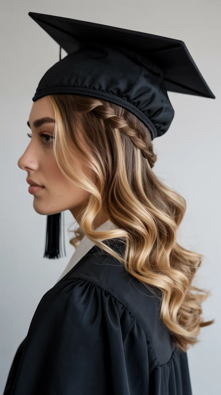 graduation hairstyles with cap ideas 2026 side braid waves