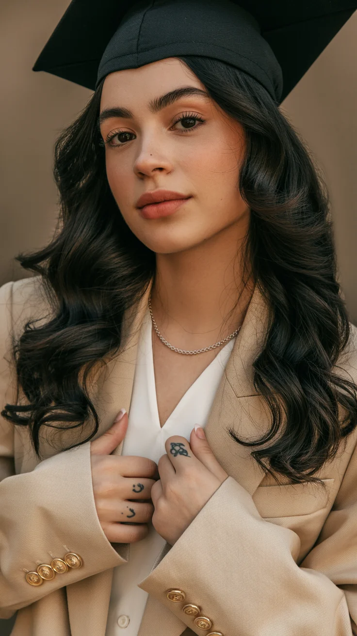 graduation hairstyles with cap ideas 2026 center part waves