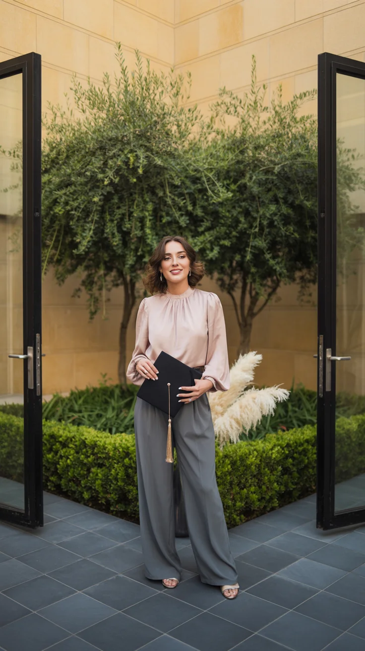 graduation look ideas 2026 Elegant Graduation Style with Tailored Wide Leg Trousers