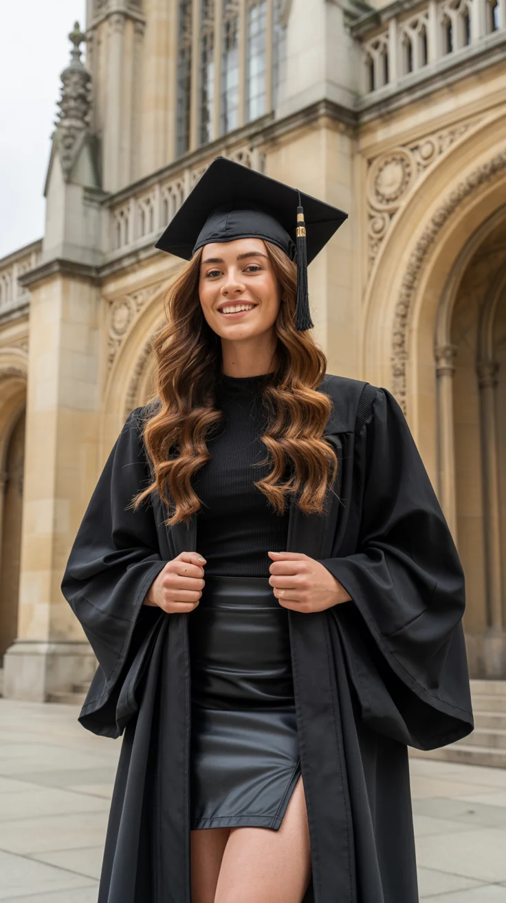 graduation look ideas 2026 Modern Academic Style with a Sleek Black Skirt