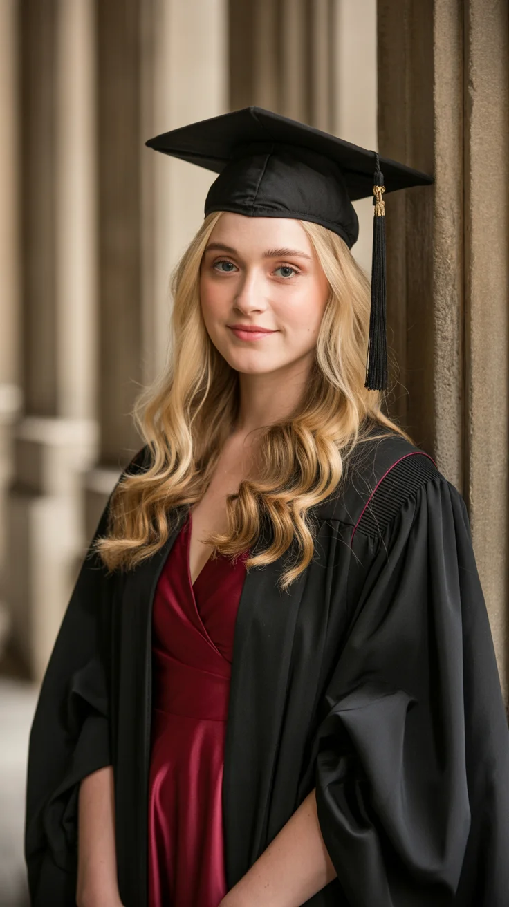 graduation look ideas 2026 Rich Burgundy Satin for a Sophisticated Graduation Portrait