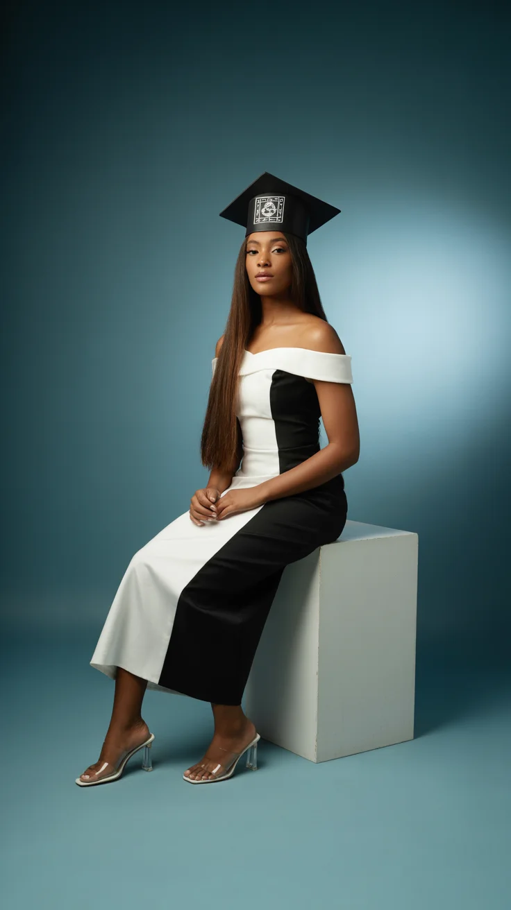graduation look ideas 2026 A Sophisticated Black and White Graduation Statement