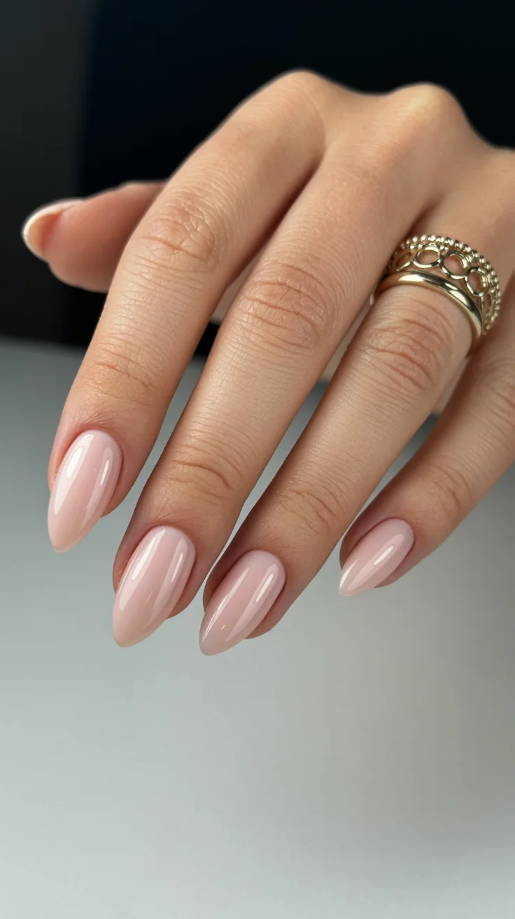 graduation nail color ideas 2026 Soft Blush Almond Nails for a Timeless Graduation Manicure