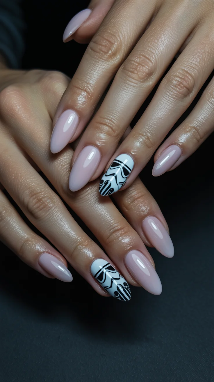 graduation nail color ideas 2026 Minimalist Pink Nails with Modern Graphic Accent