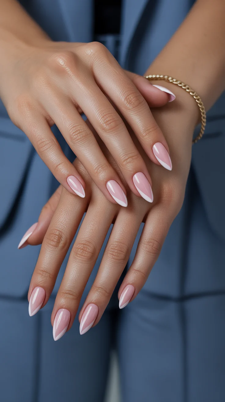 graduation nail color ideas 2026 Modern Graduation French Tips with a Soft Pink Base