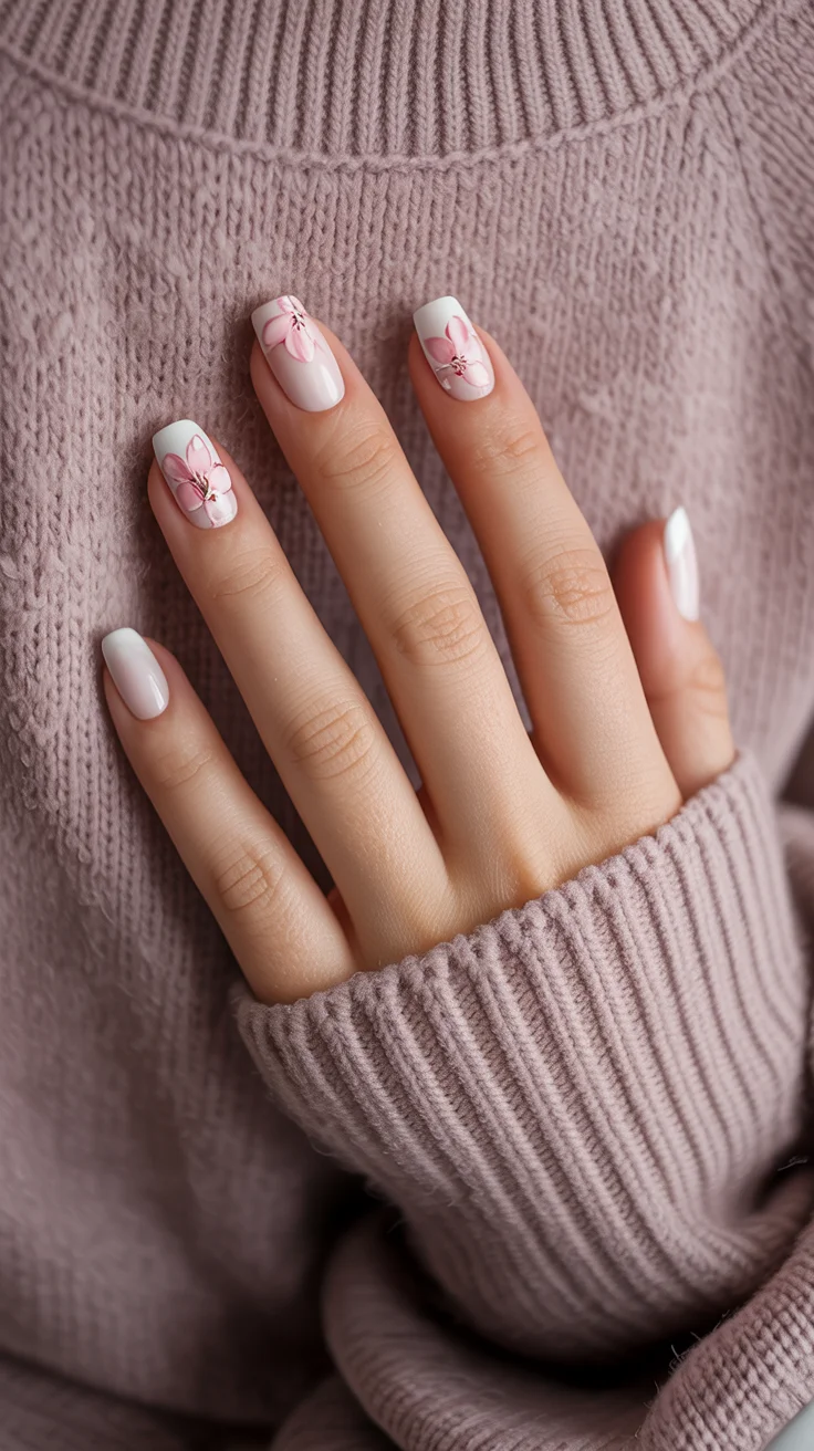 graduation nails ideas 2026 minimal pink blossom manicure