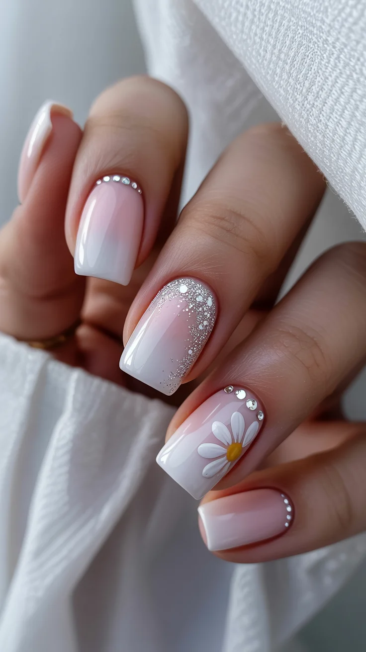 graduation nails ideas 2026 daisy rhinestone manicure