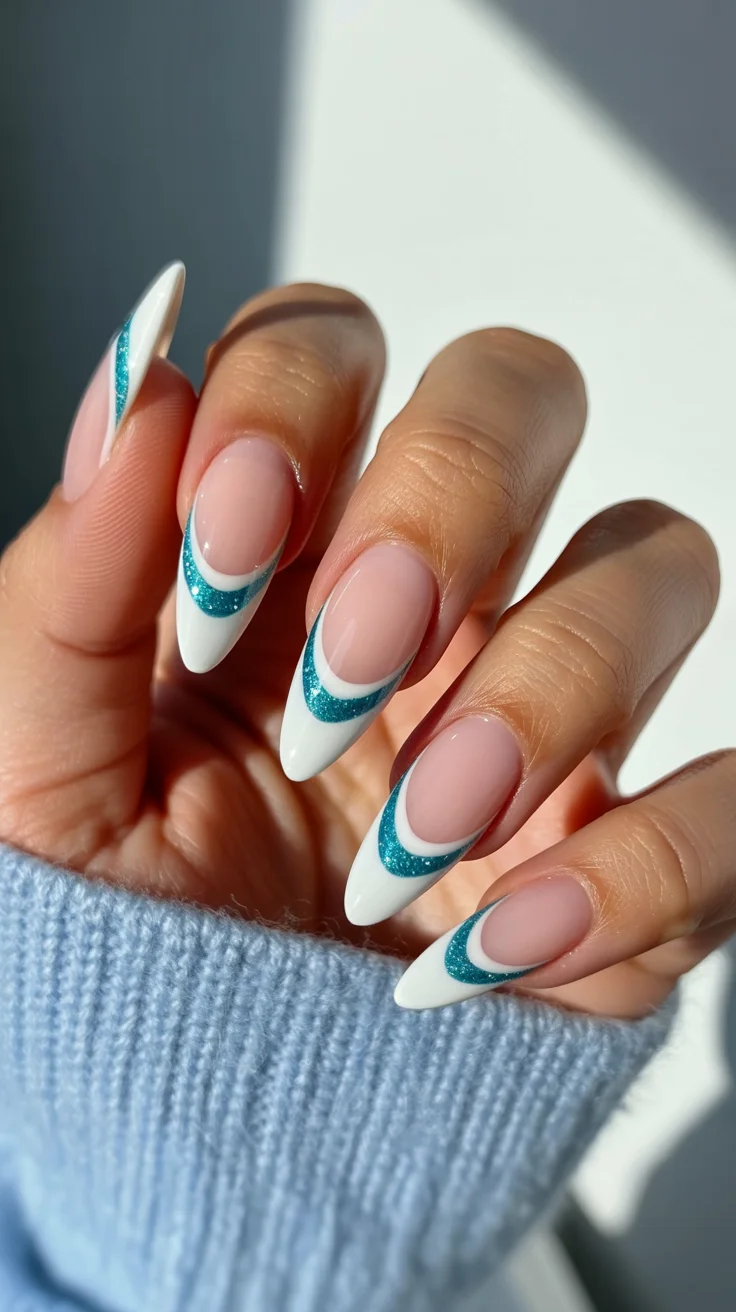 graduation nails ideas 2026 teal wave french manicure