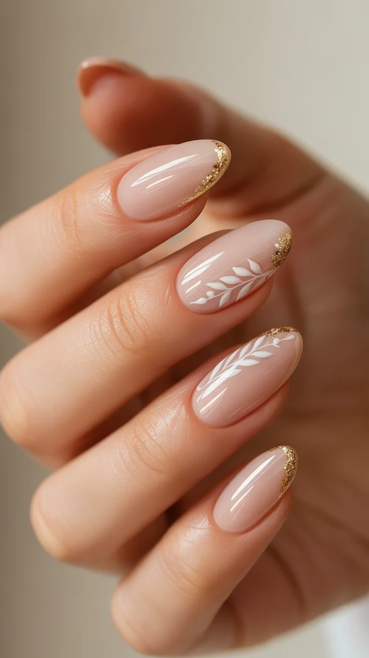 graduation nails ideas 2026 nude gold french botanical manicure