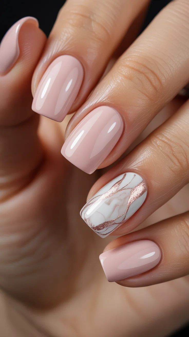 graduation nails ideas 2026 soft pink marble accent manicure