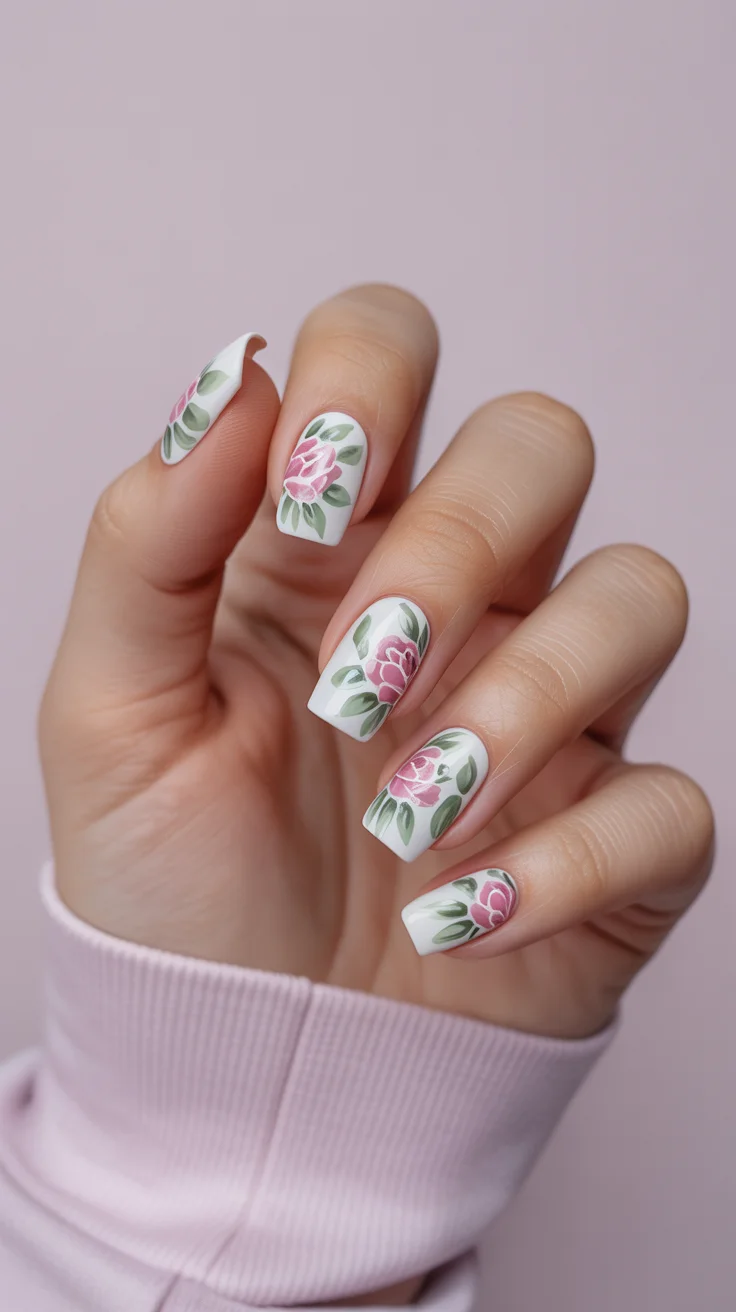 graduation nails ideas 2026 pink rose floral manicure