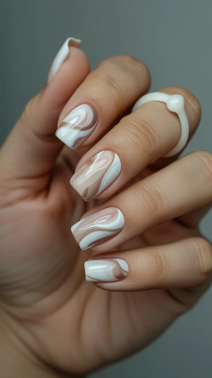 graduation nails ideas 2026 modern milky swirl manicure