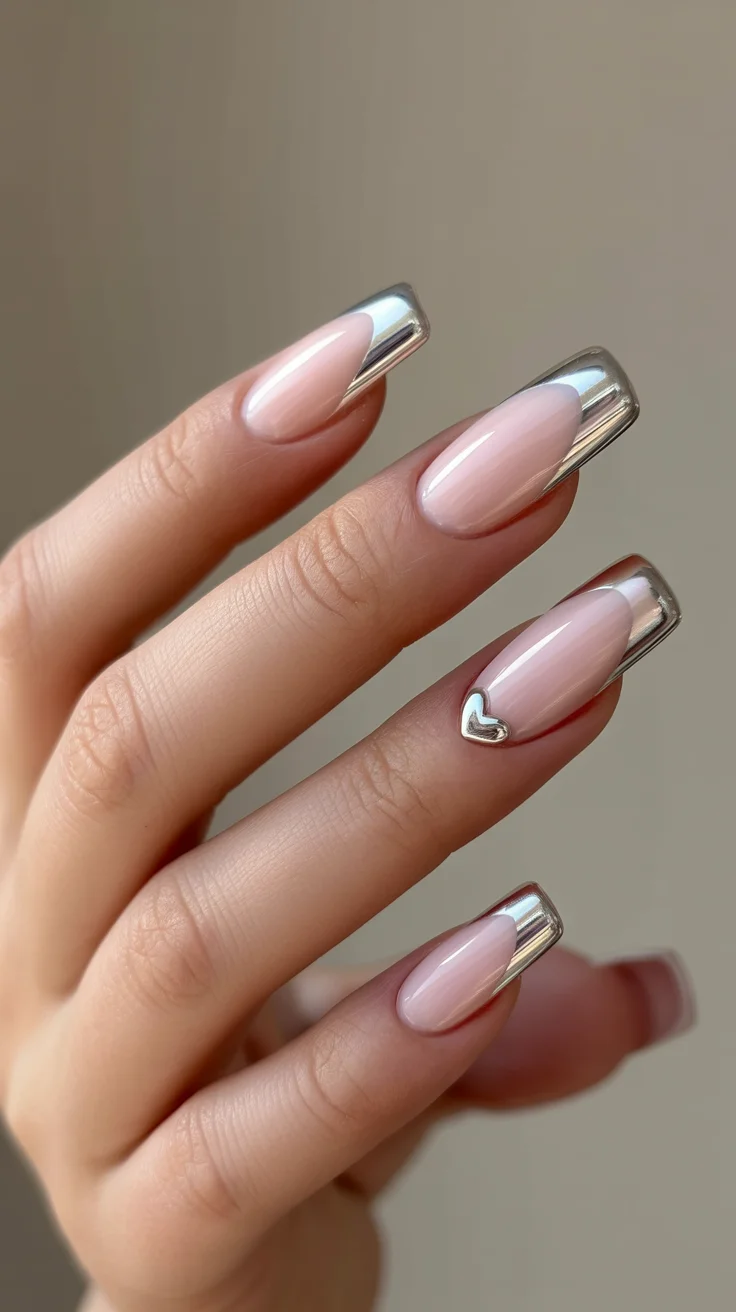 graduation nails ideas 2026 chrome tip manicure with heart accent