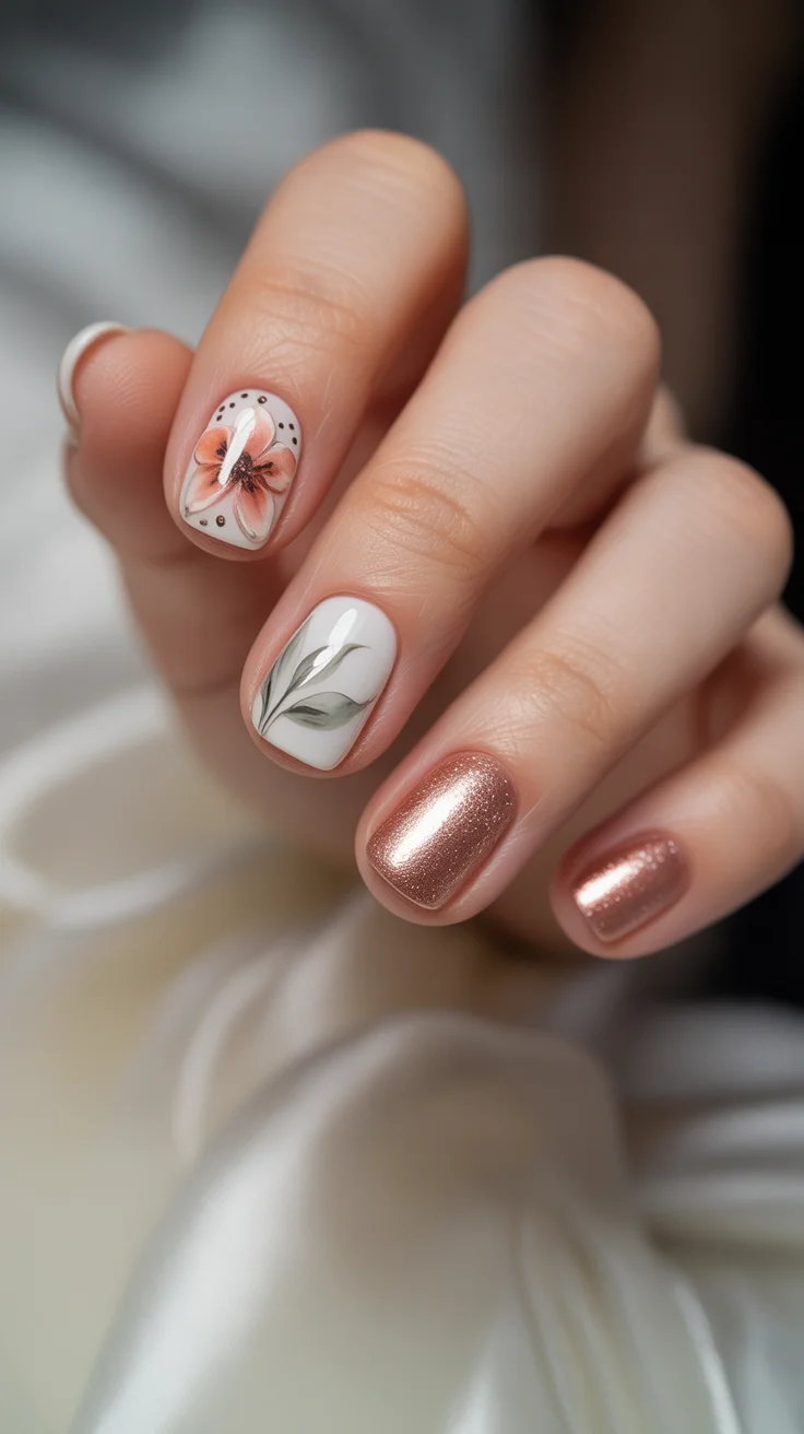 graduation nails ideas 2026 soft botanical rose gold manicure