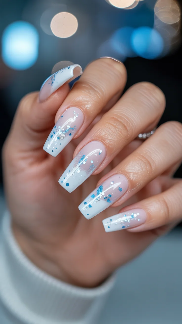 graduation nails ideas 2026 frosted blue confetti manicure