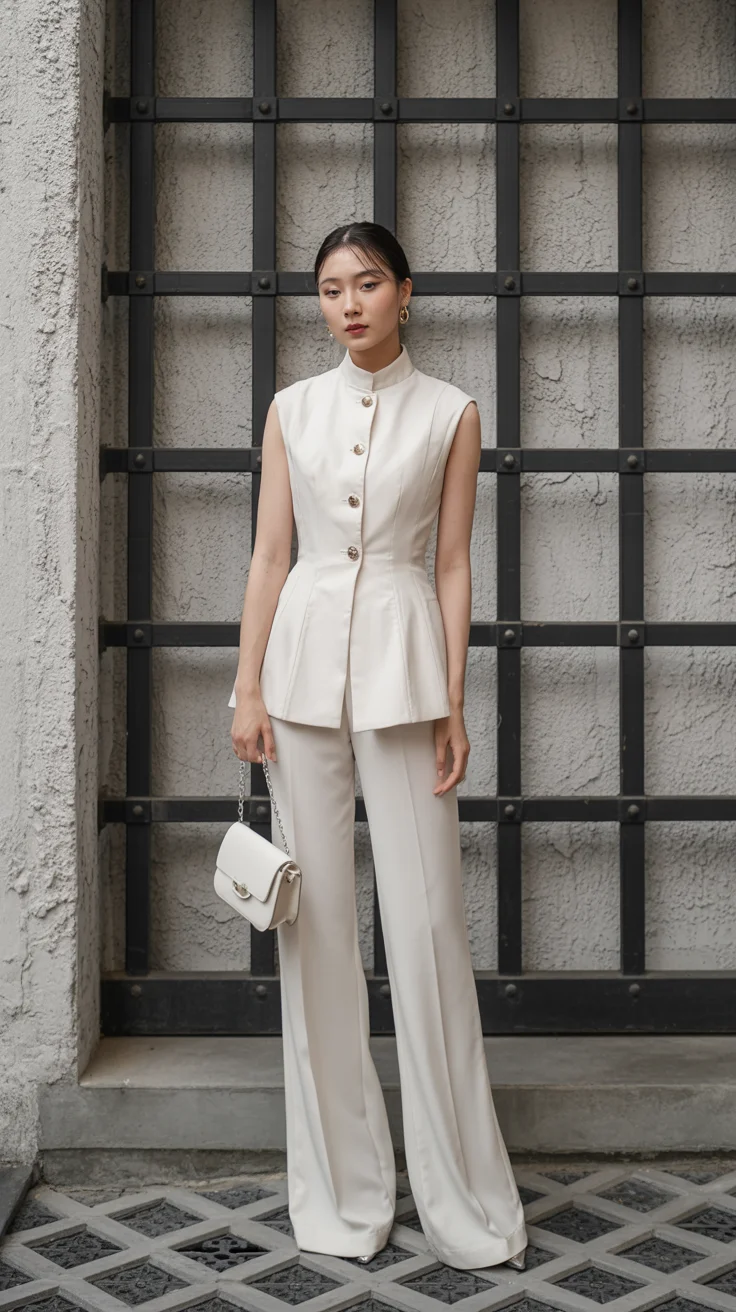 graduation outfit ideas for guest ideas 2026 Minimal Tailored Set with Mandarin Collar