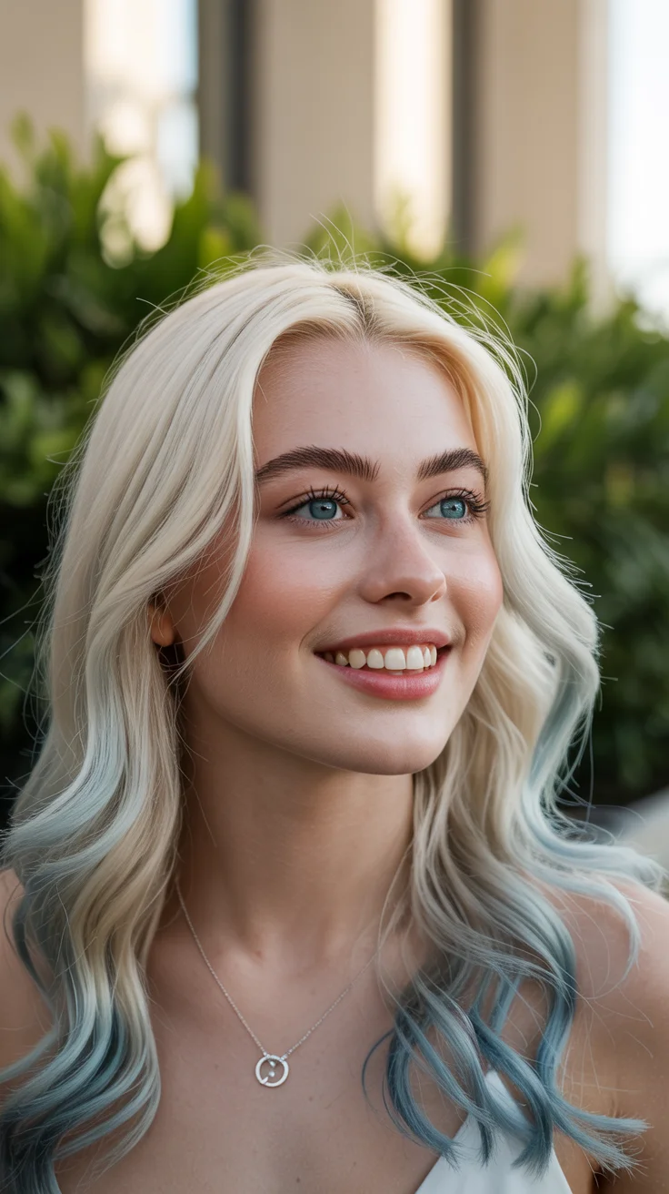 hair color for blondes summer 2026 Icy Platinum Blonde with Subtle Ocean-Tinted Ends