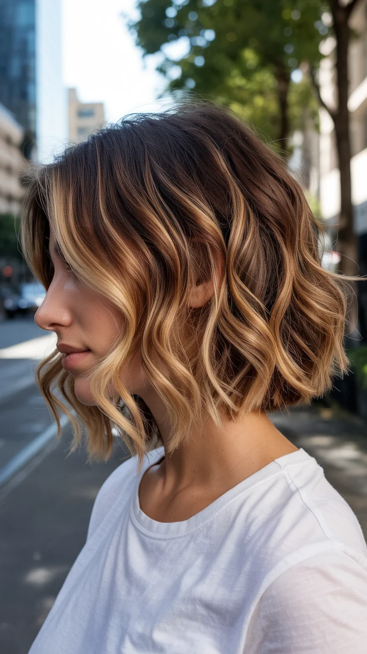 hair color ideas for brunettes summer 2026 Sunlit Blonde Accents on a Textured Brunette Bob