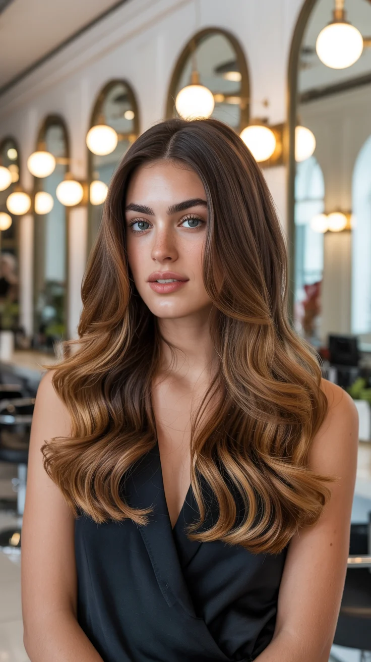 hair color ideas for brunettes summer 2026 Golden Beige Blowout with Polished Dimension