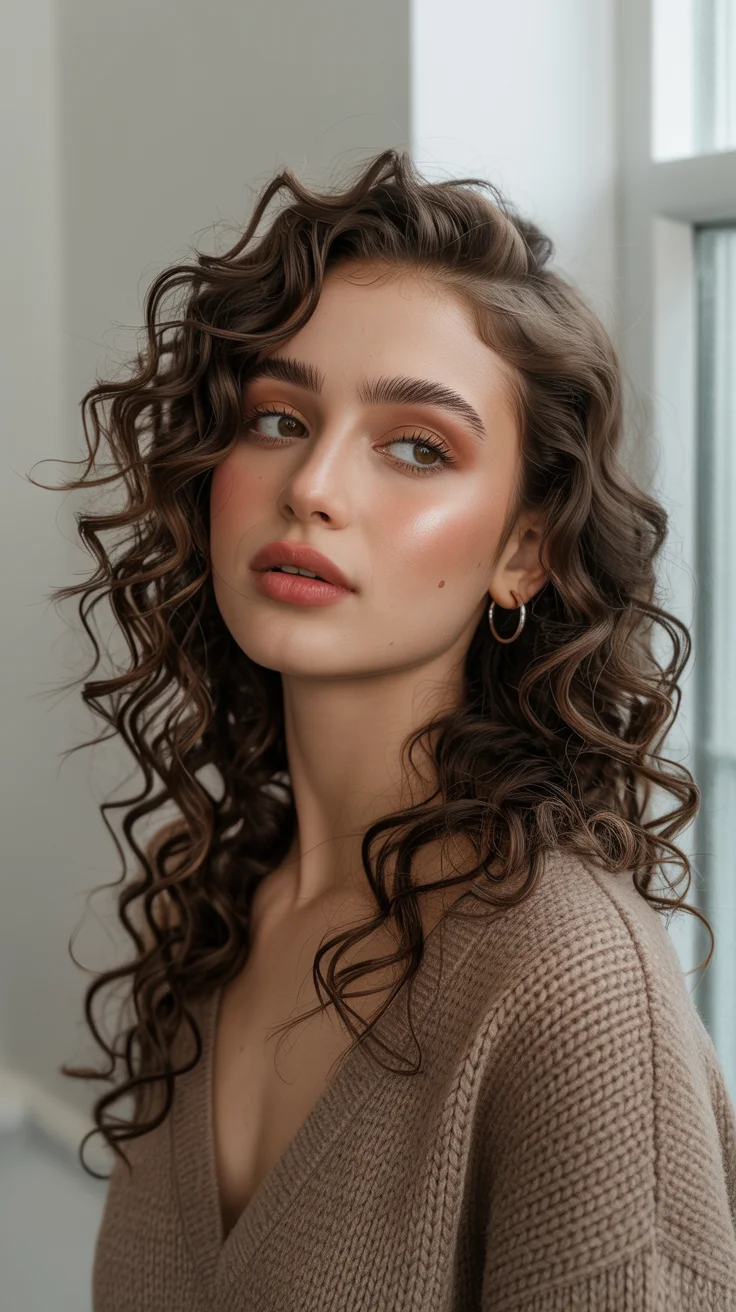 hair color ideas for brunettes summer 2026 Chocolate Curls with Soft Mocha Dimension