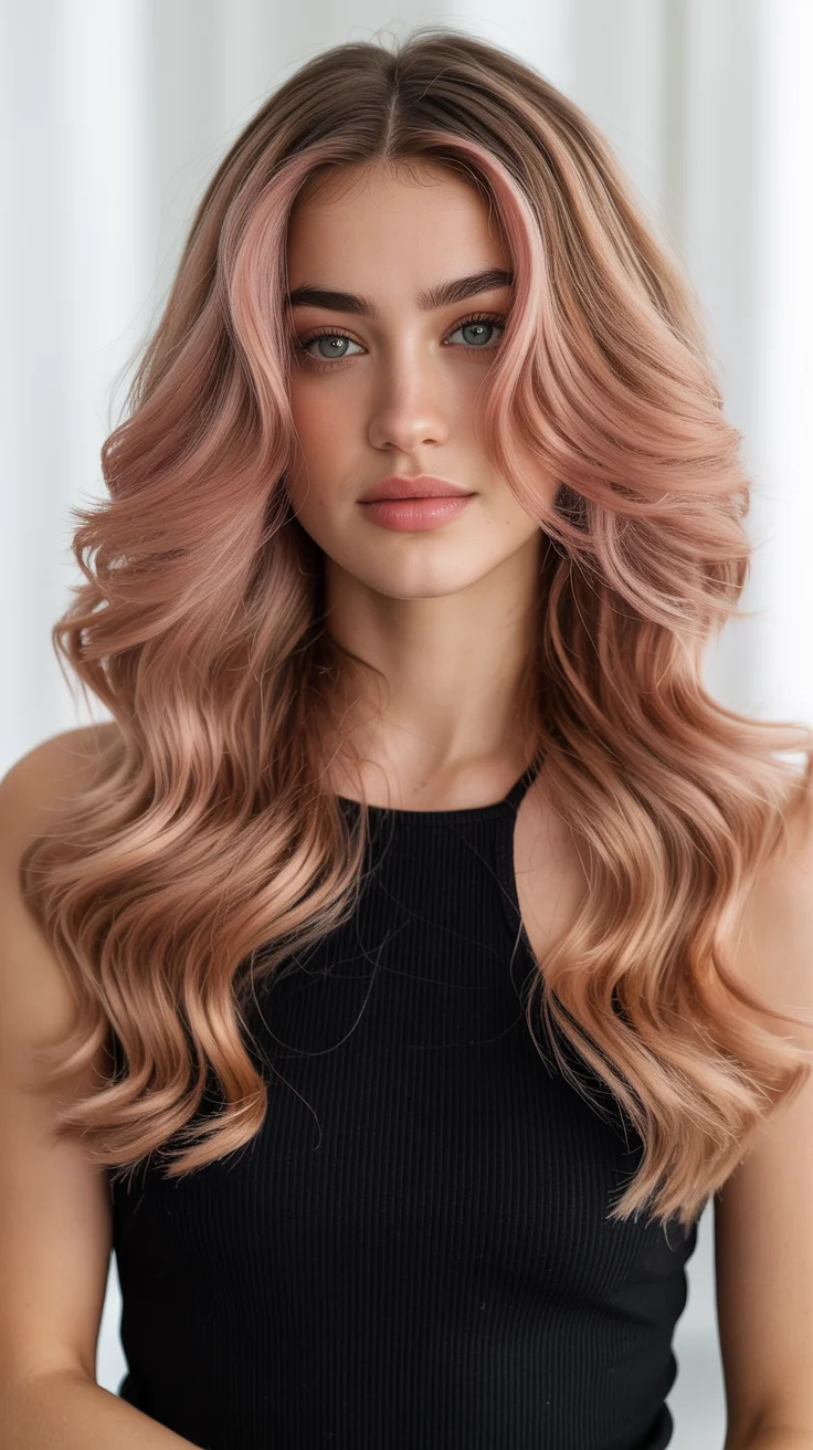 hair color ideas for summer 2026 Peach Blush Waves with Soft Dimension